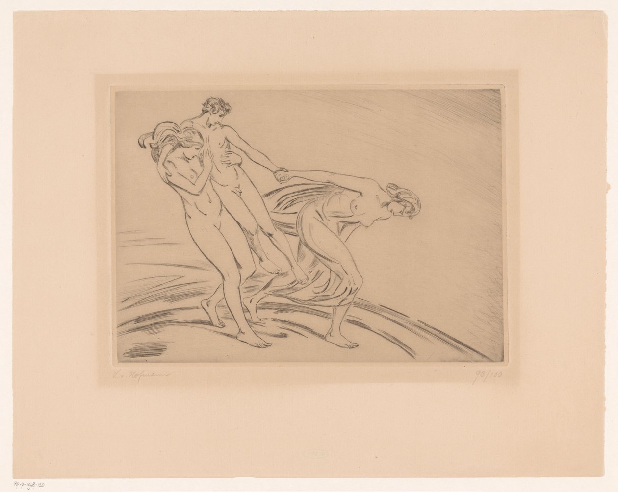 Deux femmes kidnappent un homme - Ludwig von Hofmann (signed by artist)