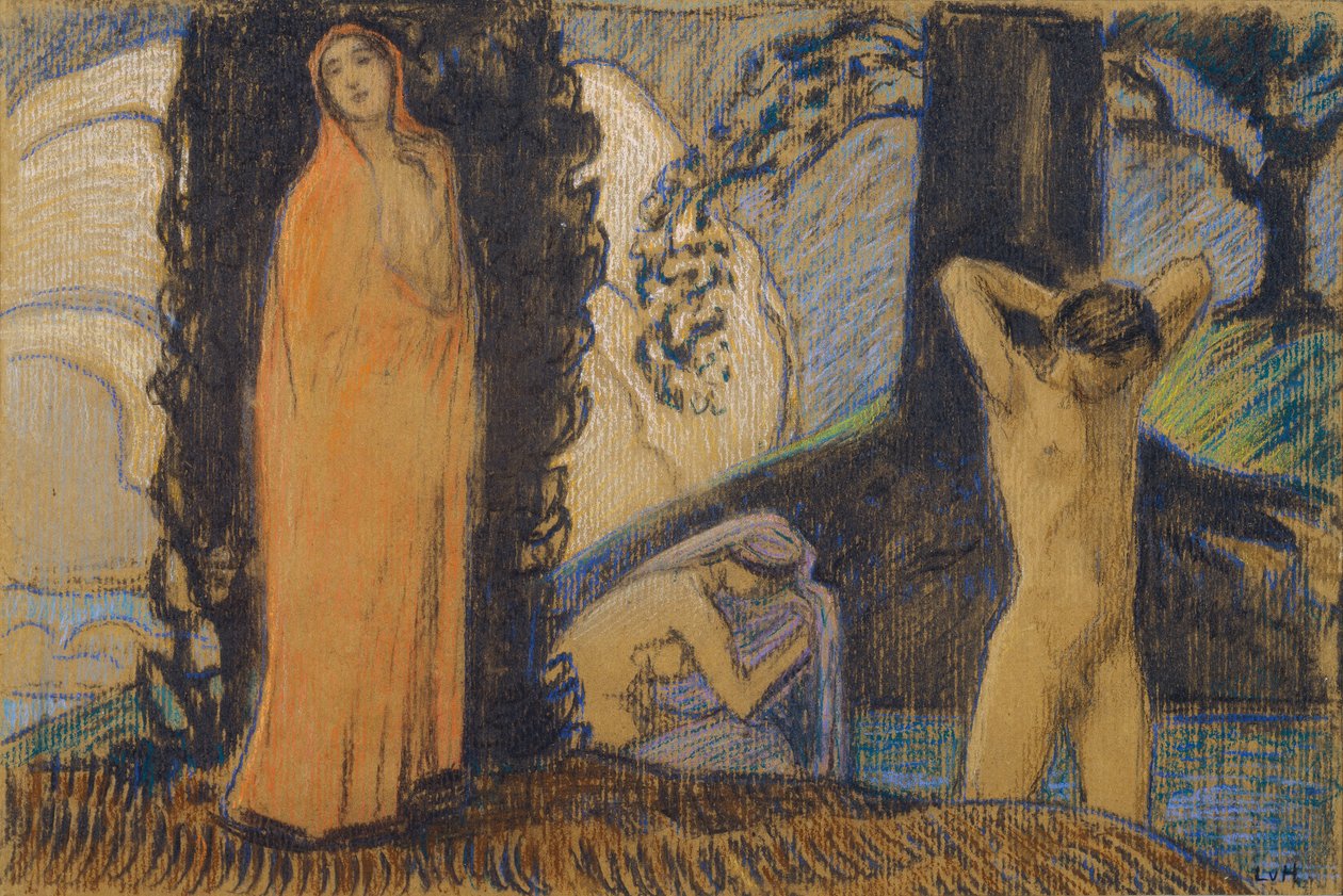 Deux femmes et un jeune homme au bain - Ludwig von Hofmann