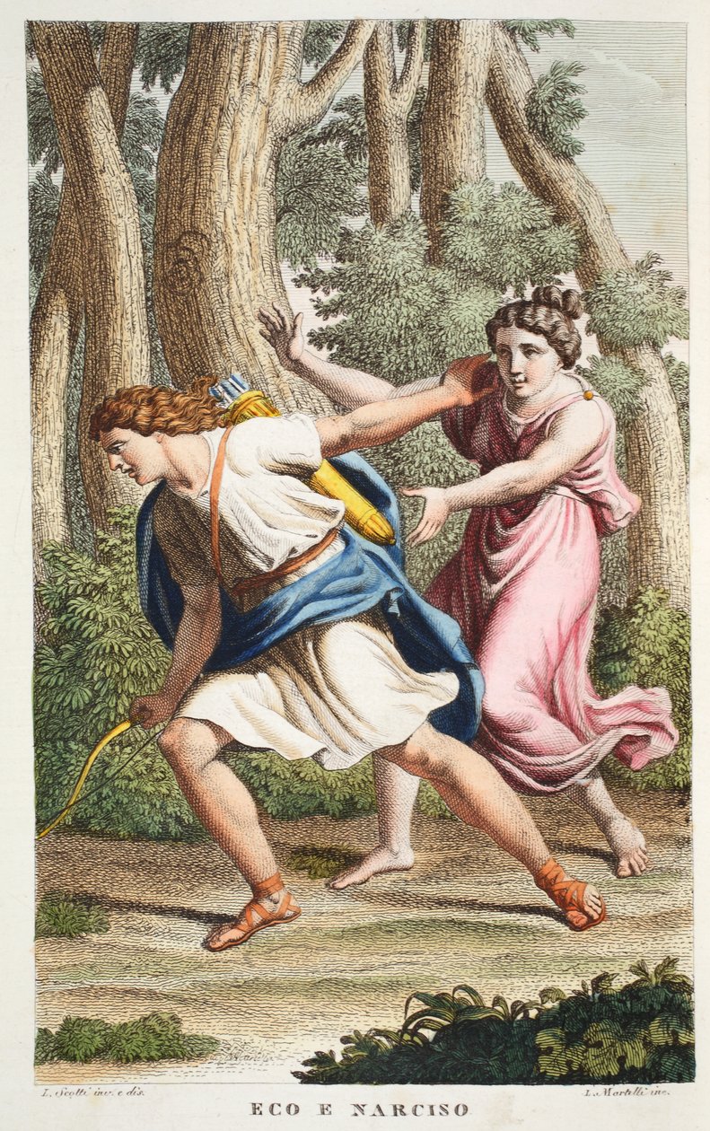 Écho et Narcisse, Livre III, illustration des Métamorphoses d