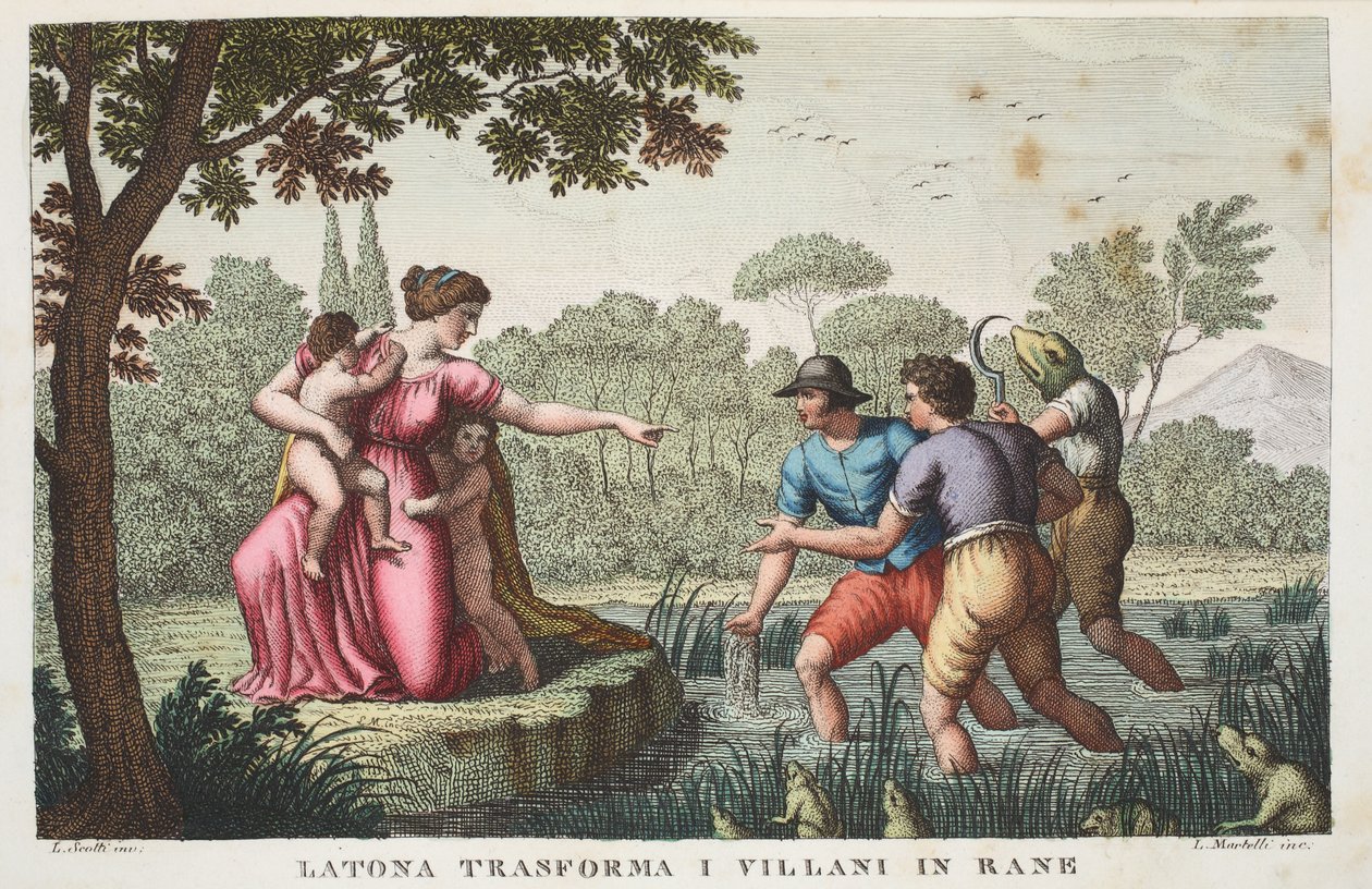 Rustiques lyciens en grenouilles ou Latone transforme les villageois en grenouilles, Livre VI, illustration des Métamorphoses d