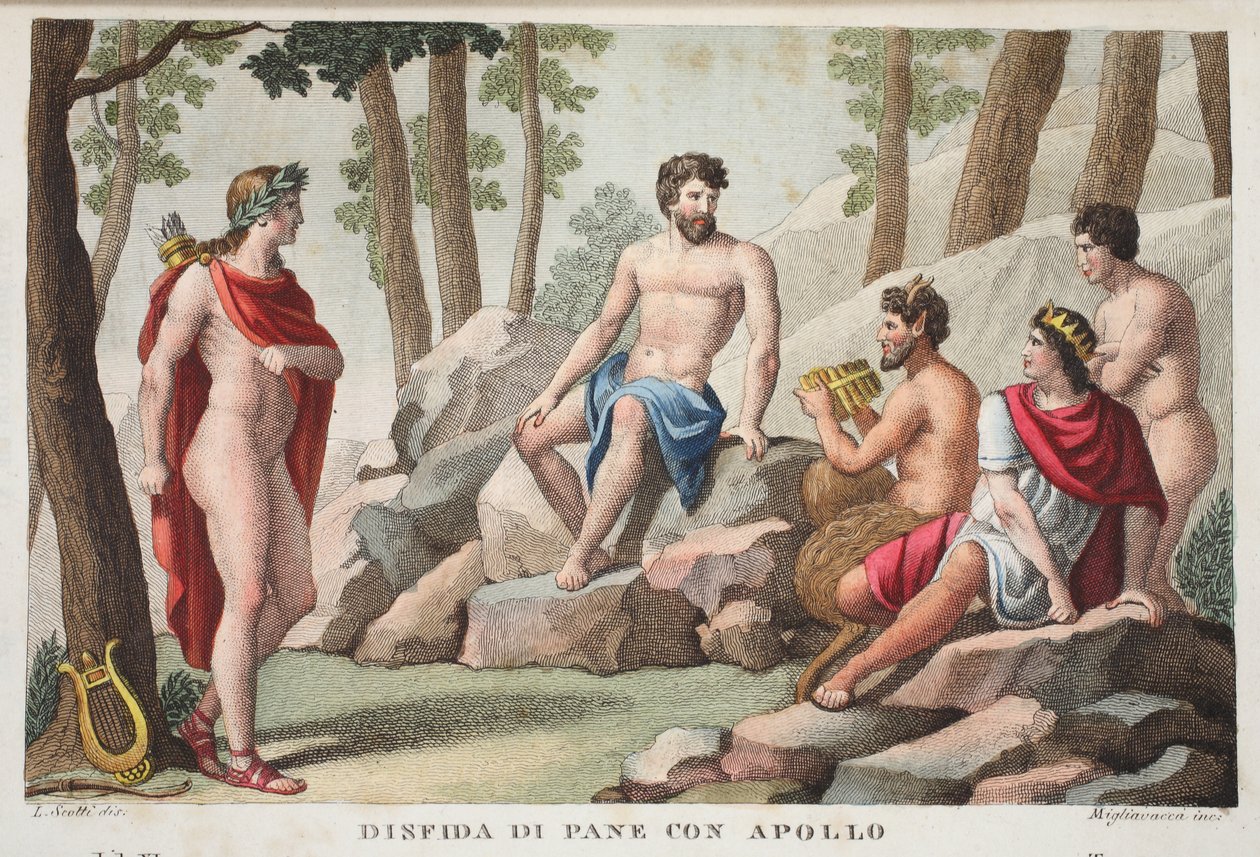 Pan et Apollon ou Dinfida di Pane con Apollo, Livre XI, illustration des Métamorphoses d
