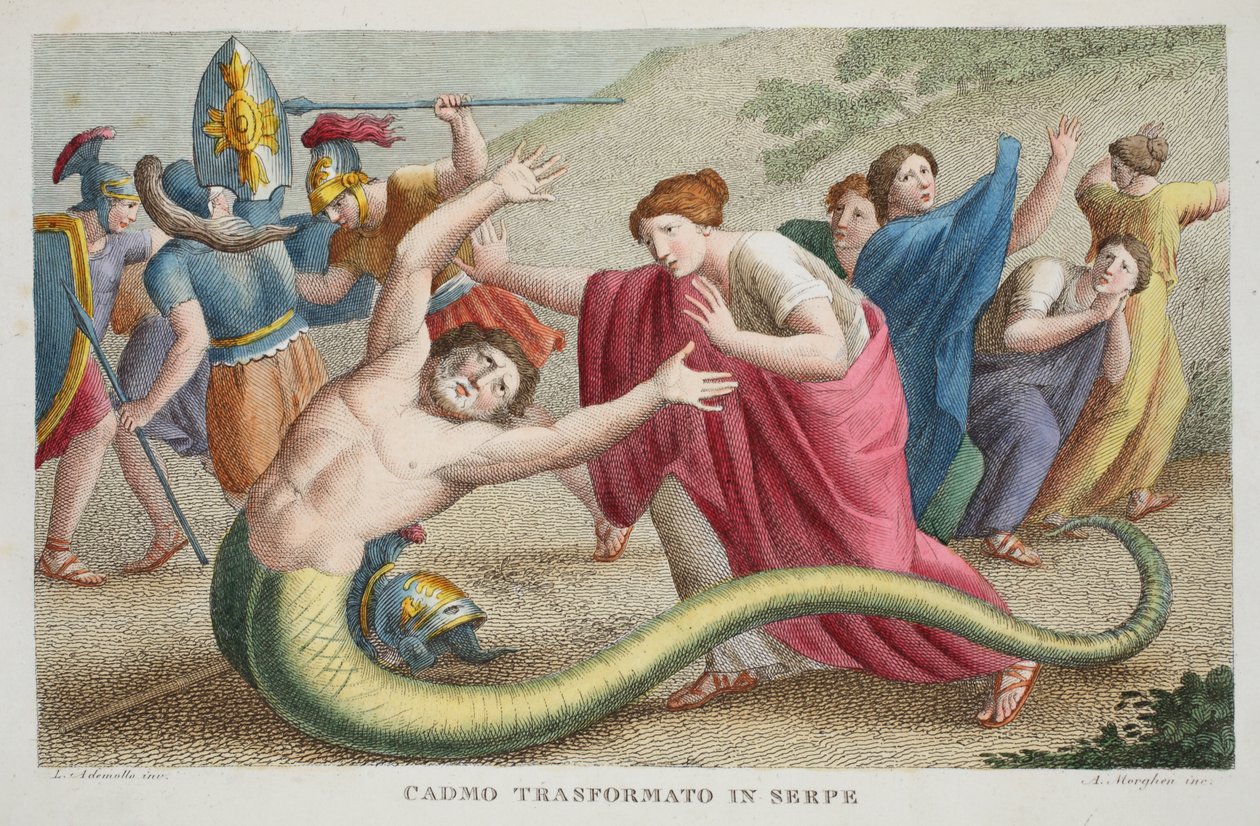 Cadmus transformé en serpent, Livre IV, illustration des Métamorphoses d