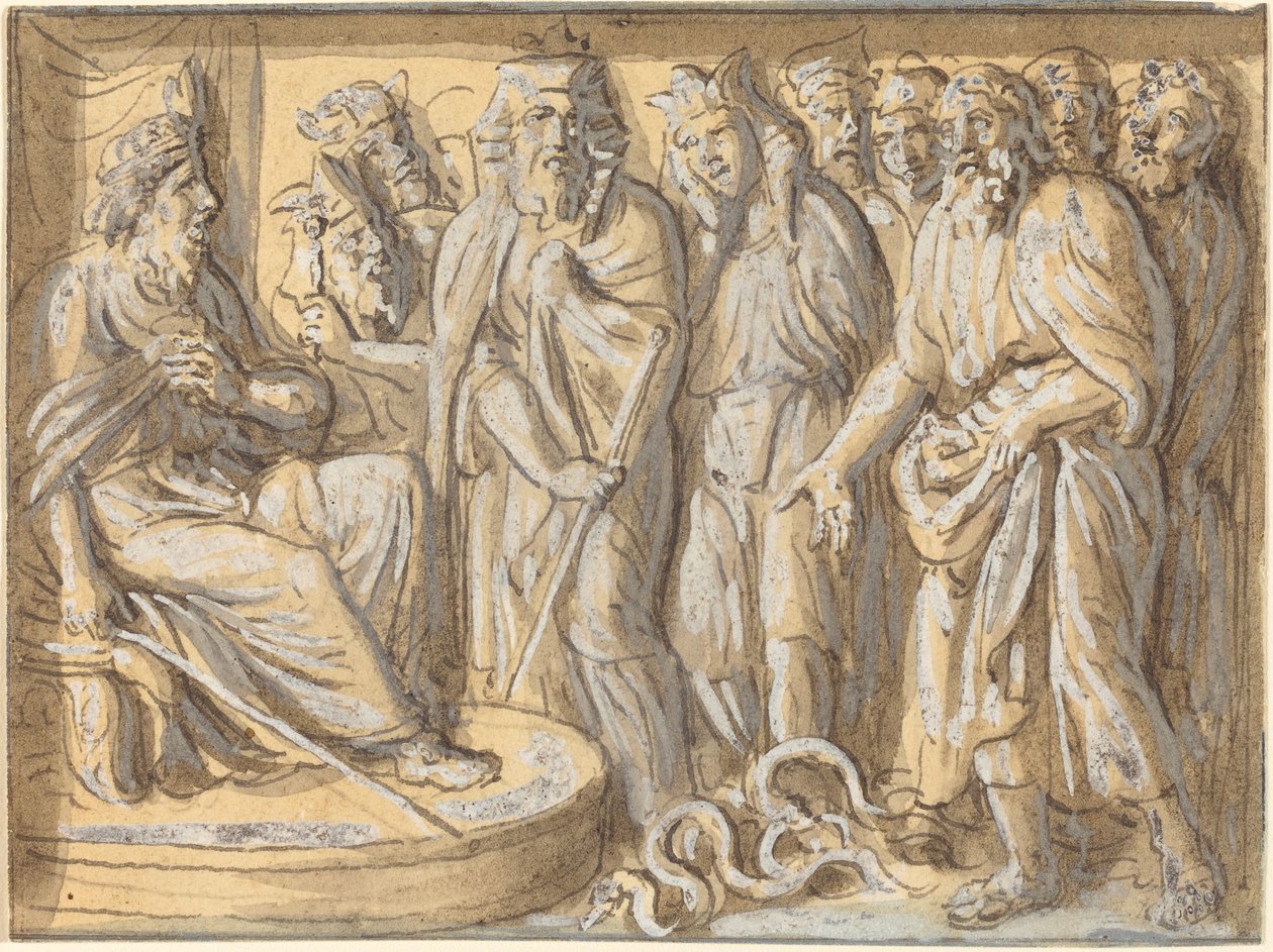 Moïse et Aaron devant Pharaon, avec les bâtons transformés en serpents - Luigi Ademollo