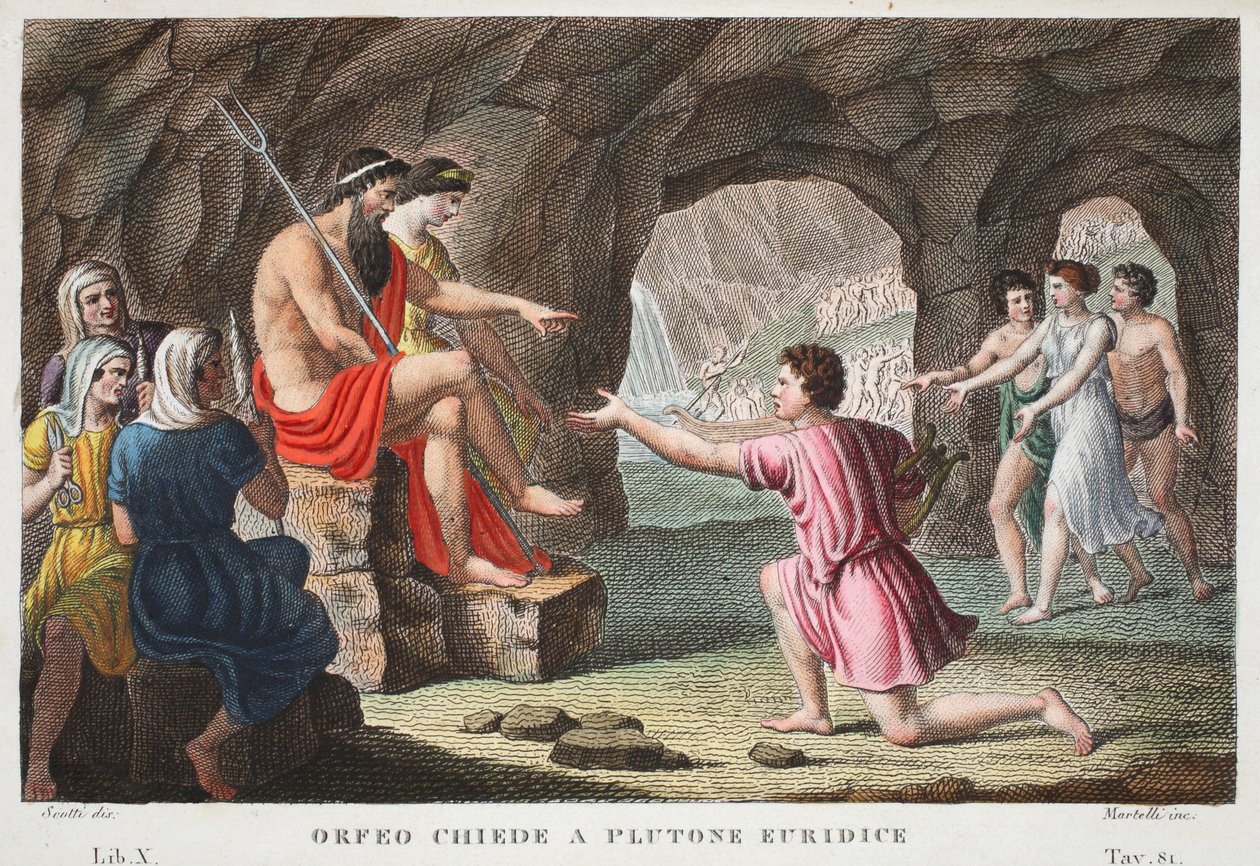 Orphée en enfer ou Orfeo Chiede a Plutone Euridice, Livre X, illustration des Métamorphoses d
