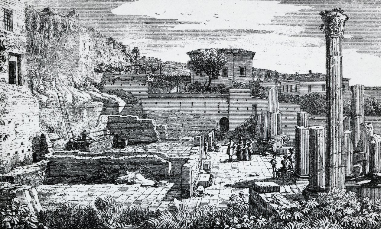 Ruines du Temple de Vespasien à Brescia, gravure par Louis Basiletti (1780-1860), Italie - Luigi Basiletti