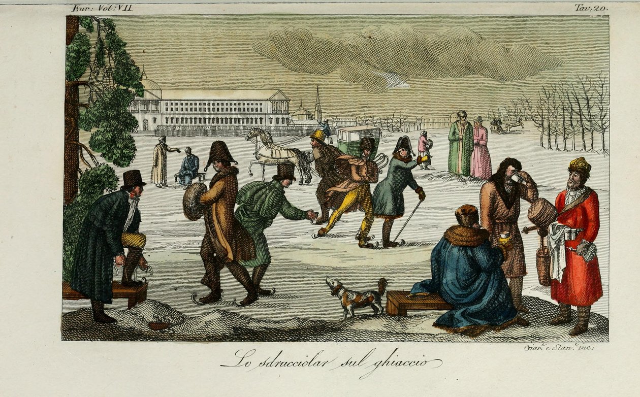 Patinoire. Illustration de Il costume antico e moderno o storia del governo par Giulio Ferrario, 1831 - Luigi Giarrè