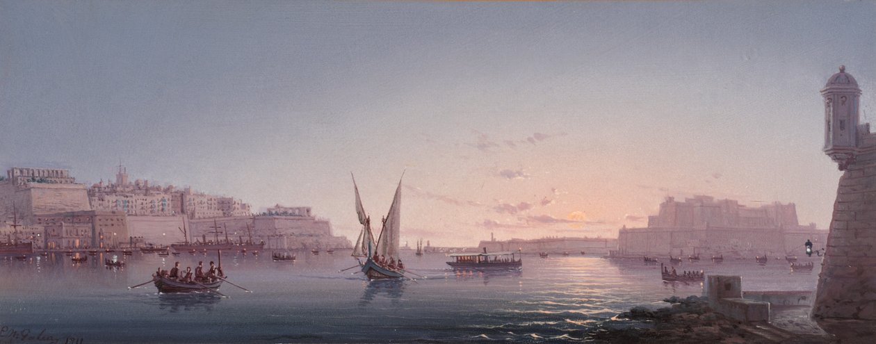 Grand Harbour, Malte, depuis Corrodino, 1911 - Luigi Maria Galea