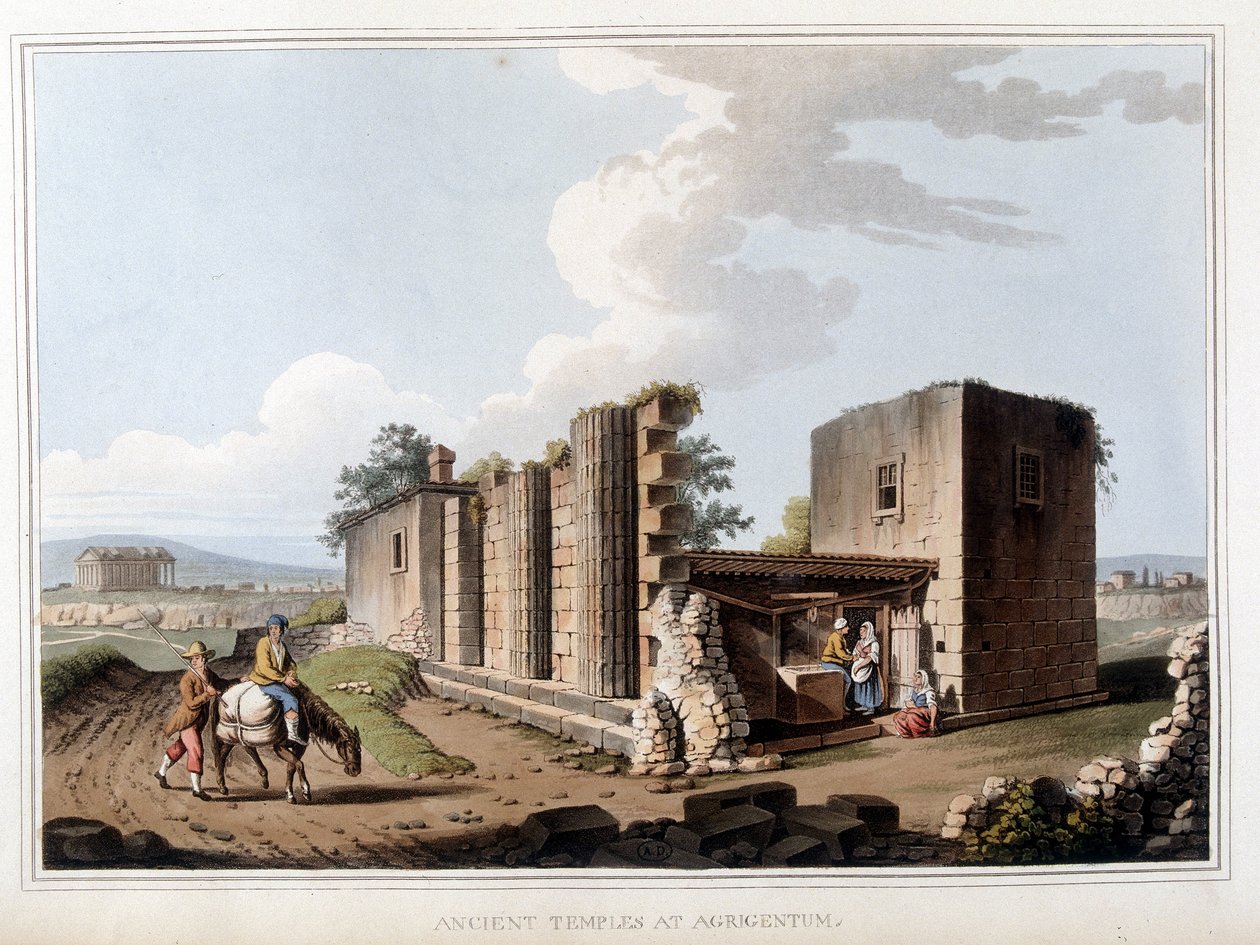 Temple antique à Agrigente en Italie. Dans « Vues des dominions ottomans, en Europe, en Asie, et certaines îles méditerranéennes d
