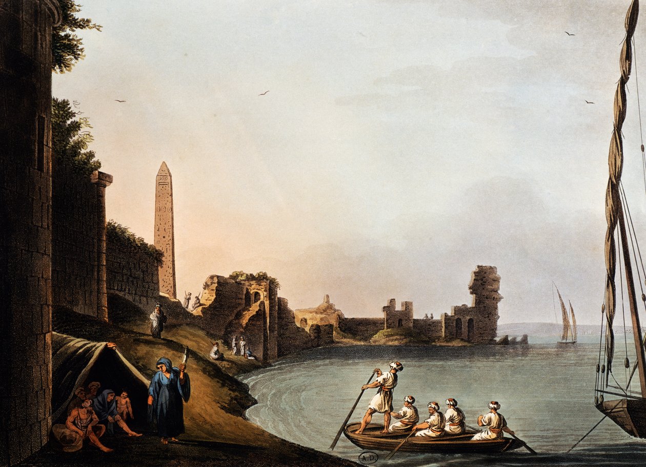 Murs anciens et obélisque de Cléopâtre, Luigi Mayer (1755-1803), gravure de Vedute - Luigi Mayer
