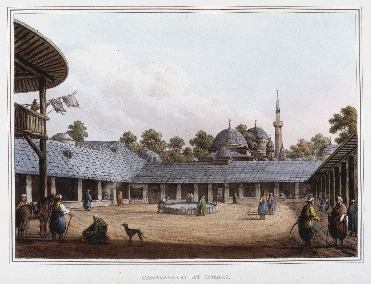 Campement à Borgas. Dans « Vues des dominions ottomans, en Europe, en Asie, et certaines îles de la Méditerranée » d