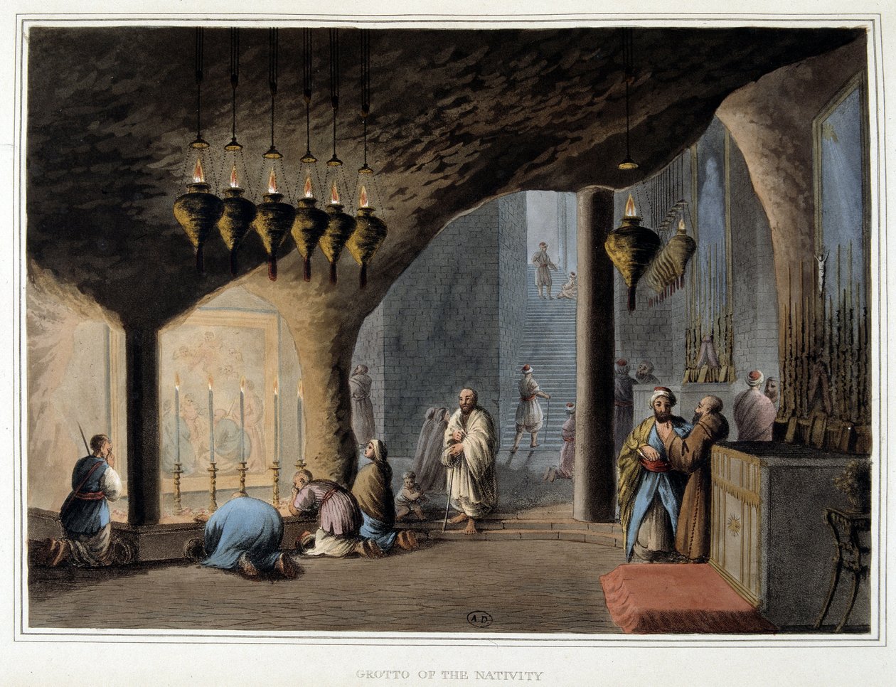 Grotte de la nativité à Bethléem - dans « Vues dans les dominions ottomans en Europe, Asie... » par Luigi Mayer, Londres - Luigi Mayer