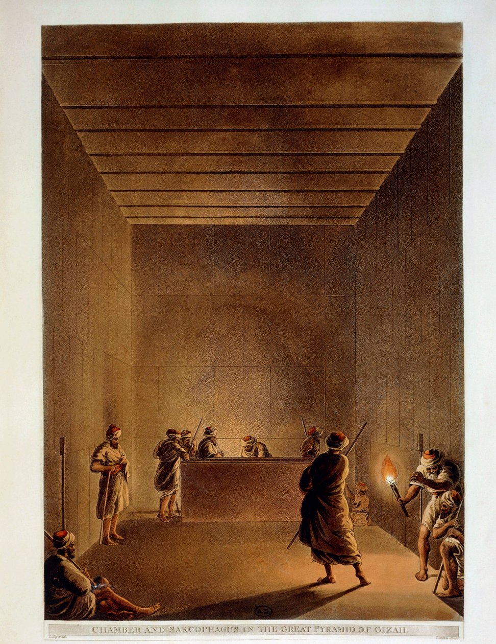 Égypte, Chambre et sarcophage de la Grande Pyramide de Gizeh, gravure de "Vues" de Luigi Mayer - Luigi Mayer