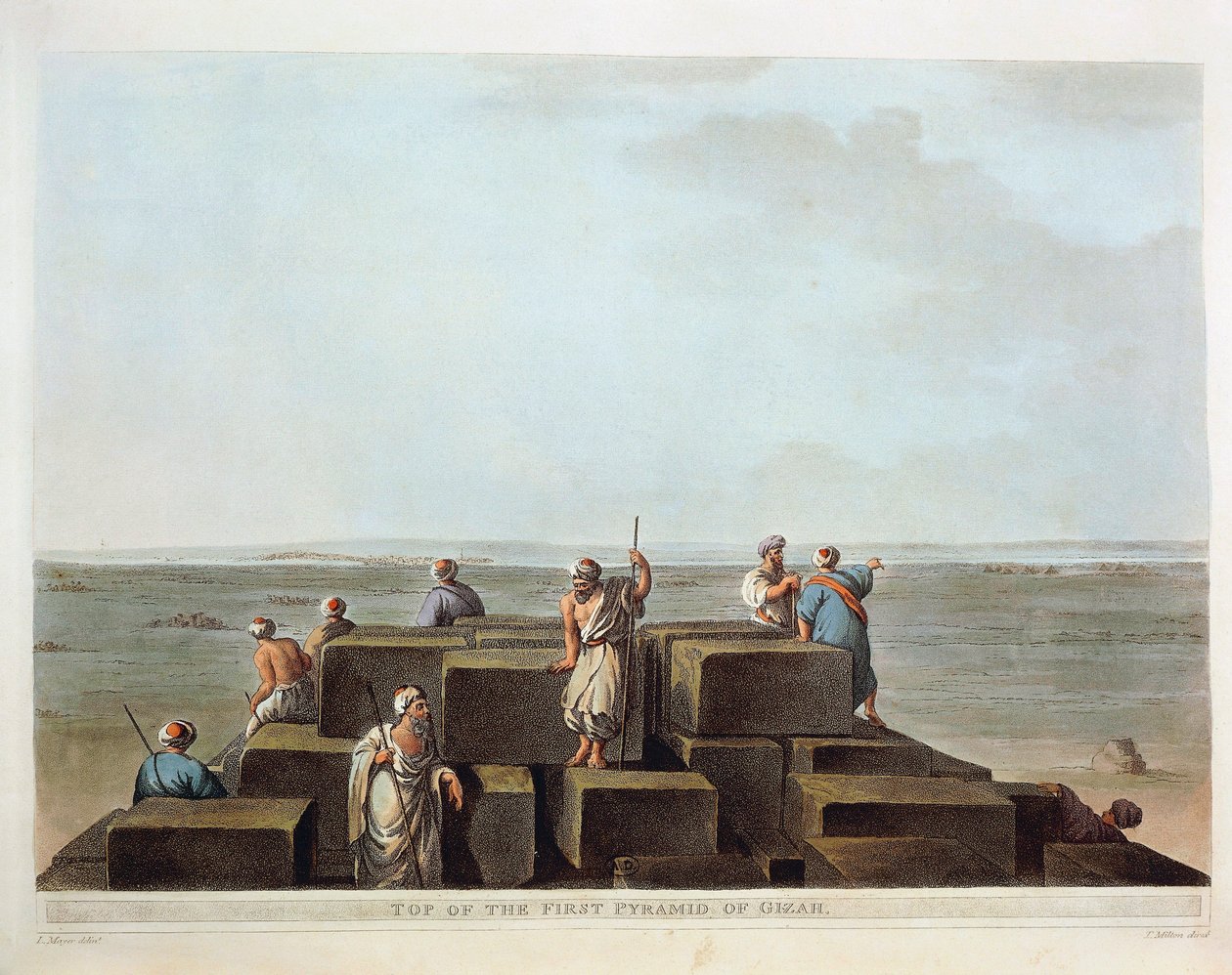 Égypte, Sommet de la première pyramide de Gizeh, gravure de "Vues" de Luigi Mayer - Luigi Mayer