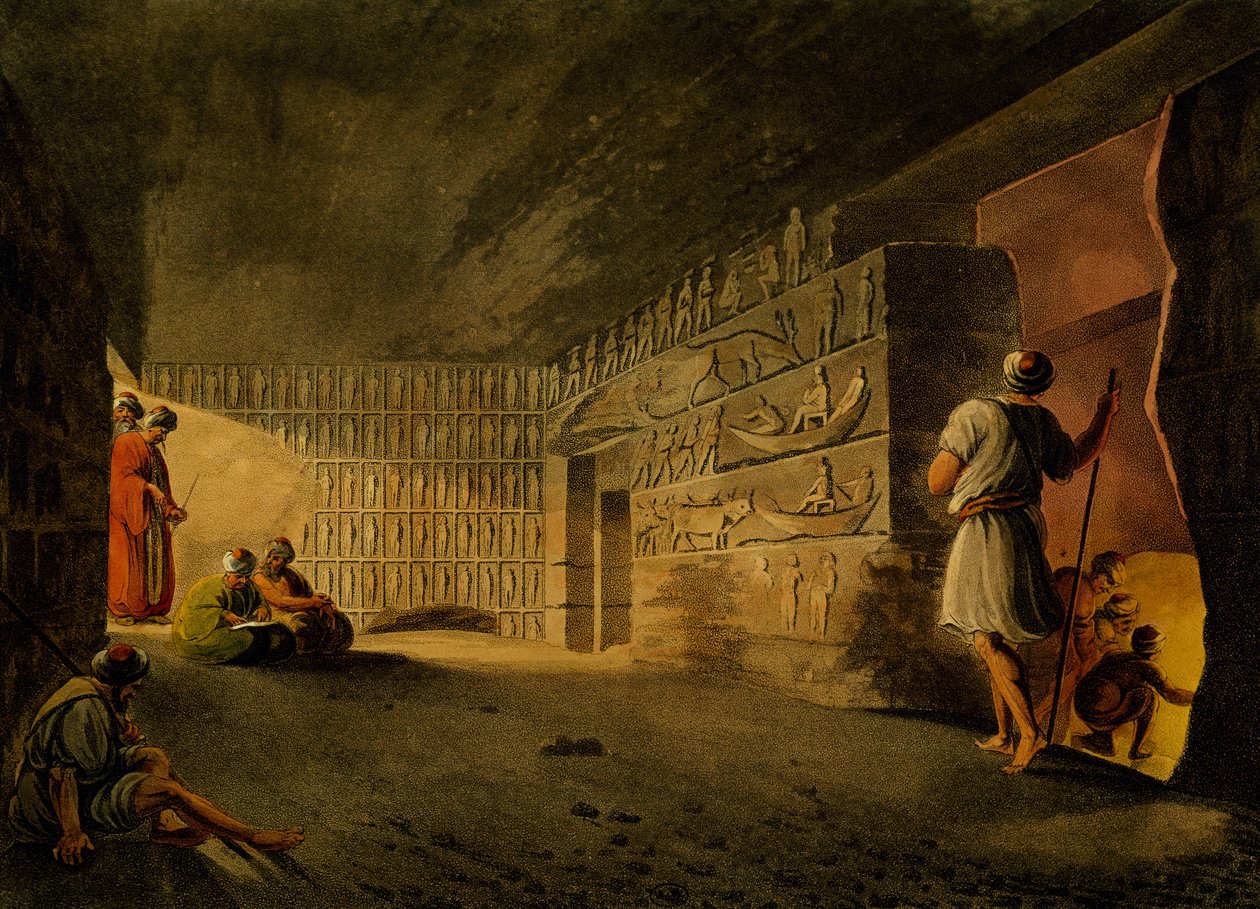 Chambre souterraine de la pyramide de Gizeh, gravure, de Luigi Mayer, de Vues d