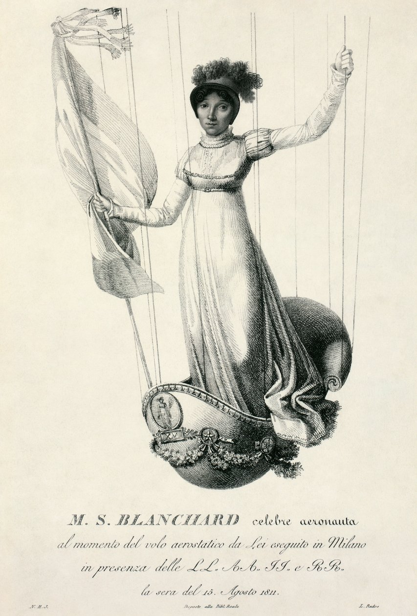 Portrait de la balloniste française Sophie Blanchard lors de son vol à Milan, Italie, 1811 - Luigi Rados