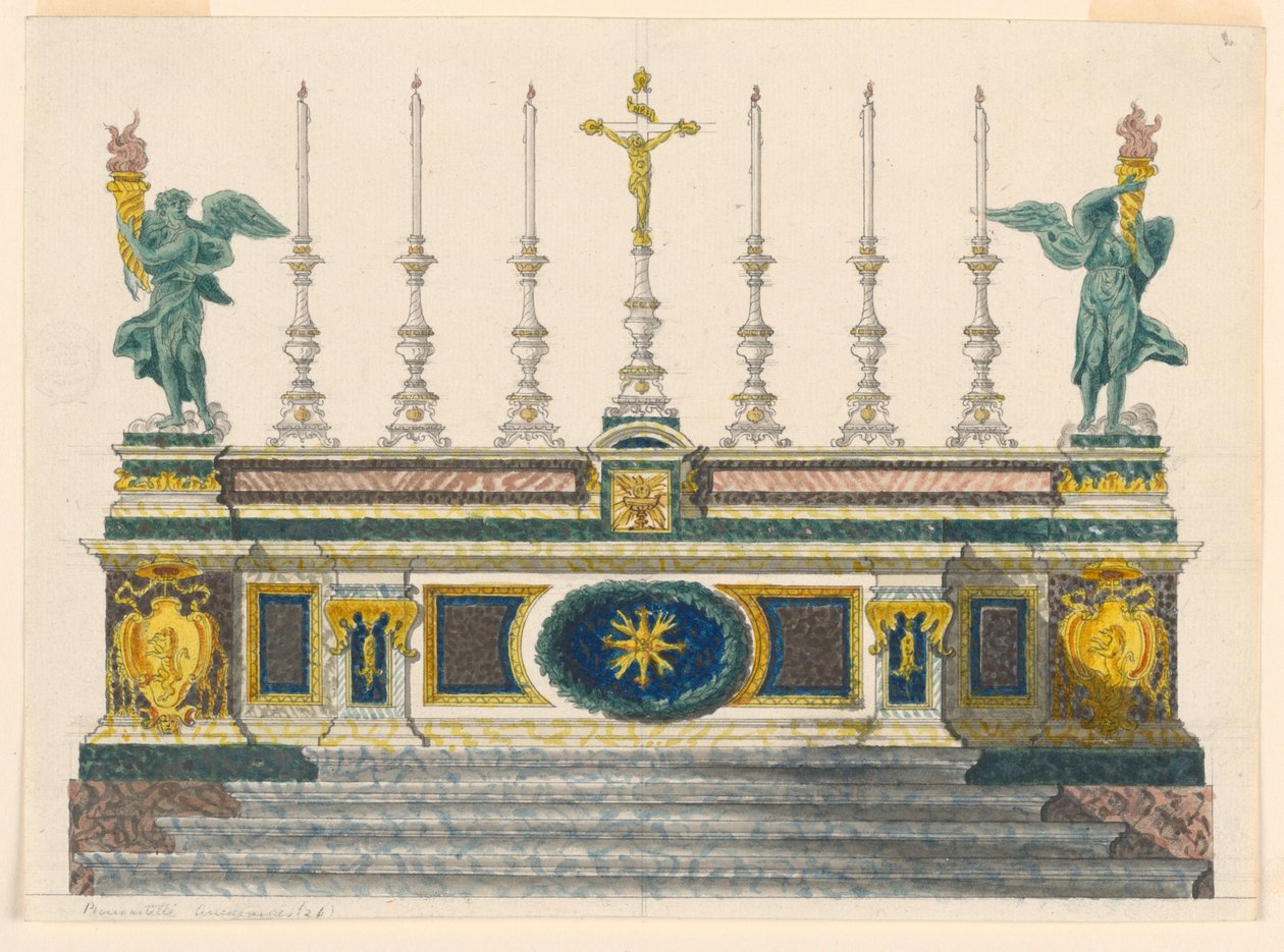 Dessin, Autel de marbres colorés, vers 1820 - Luigi Righetti