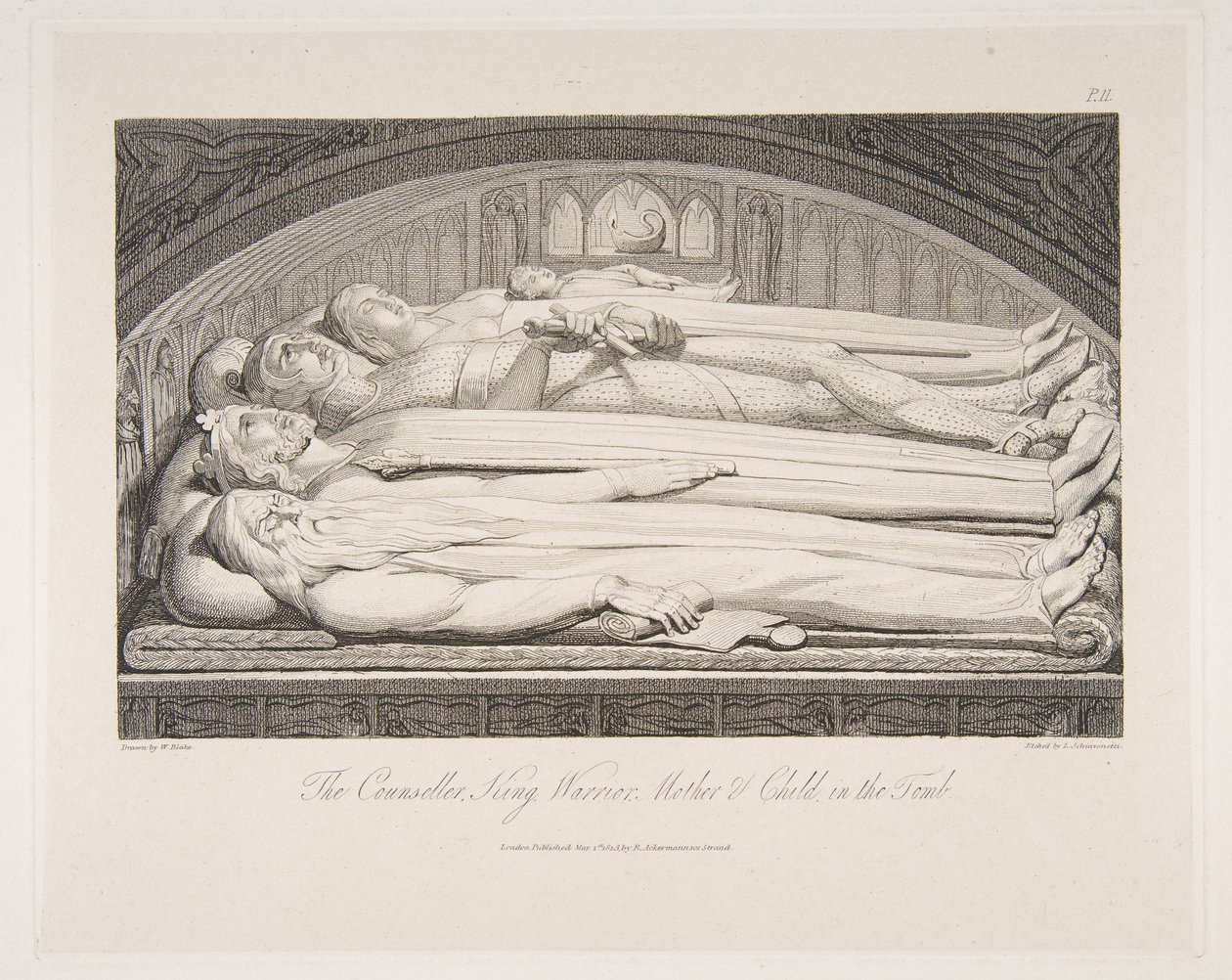 Le Conseiller, Roi, Guerrier, Mère et Enfant dans la Tombe, du poème The Grave..., 1er mars 1813 - Luigi Schiavonetti