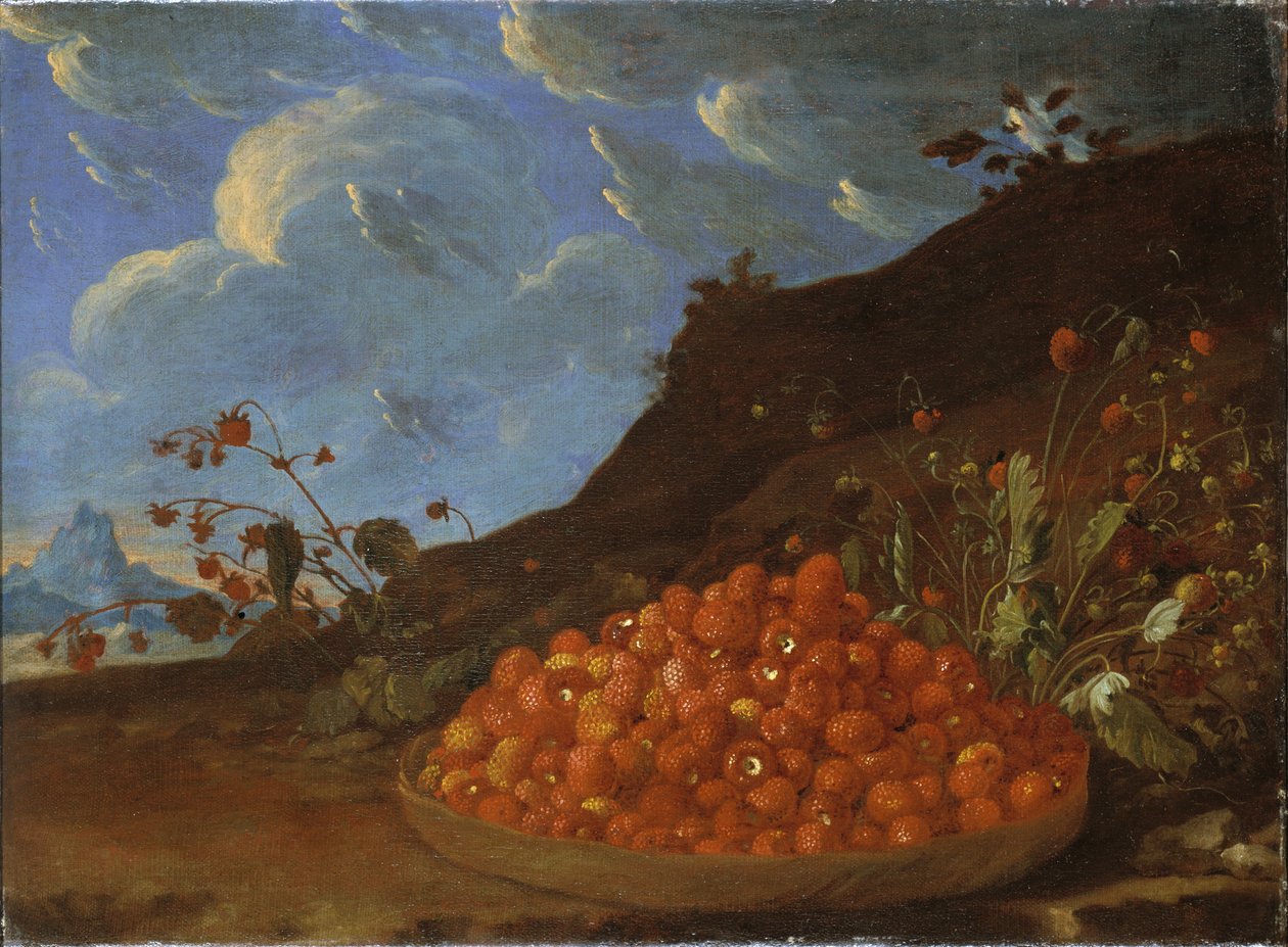 Panier de fraises des bois dans un paysage, vers 1770 - Luis Menendez or Melendez