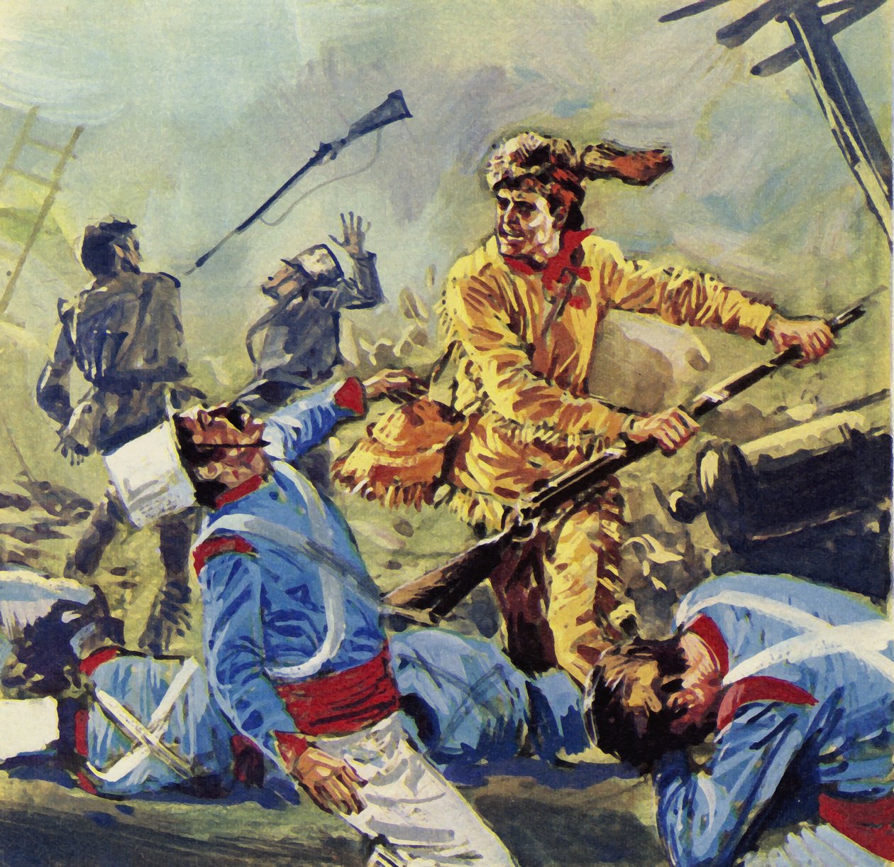 Davy Crockett finit par succomber aux attaques incessantes des Mexicains (lithographie couleur) - Luis Arcas Brauner