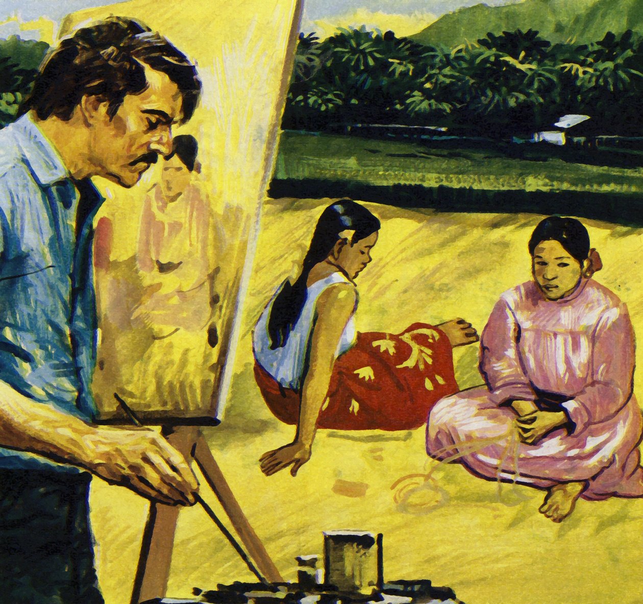 Gauguin peint des jeunes filles indigènes à Tahiti (lithographie couleur) - Luis Arcas Brauner