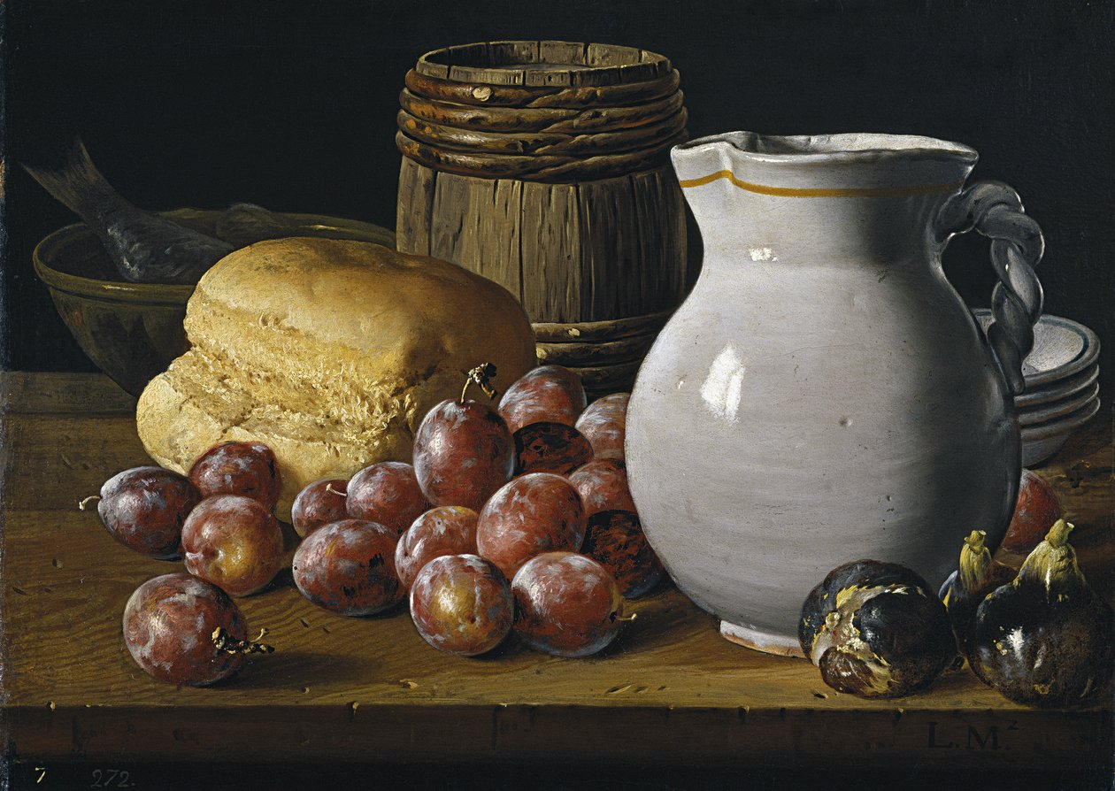 Nature morte avec prunes, figues, pain et cruche - Luis Egidio Melendez