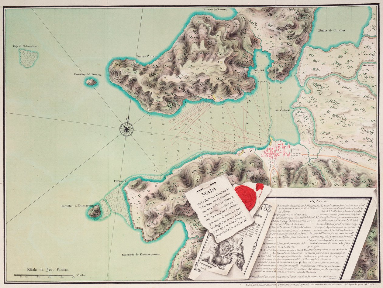 Carte de la baie et de la ville de S. Phelipe de Portobelo - Luis de Surville