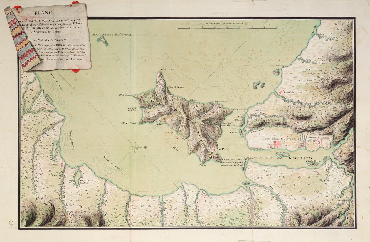 Plan du port et du fleuve Guayaquil dans la mer du Sud - Luis de Surville