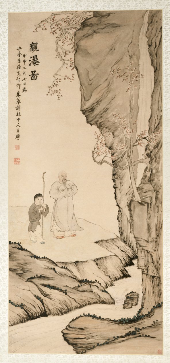 Érudit Regardant la Cascade - Luo Ping