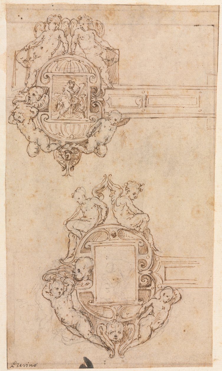 Conception pour des charnières décoratives recto, milieu des années 1500 - Luzio Romano