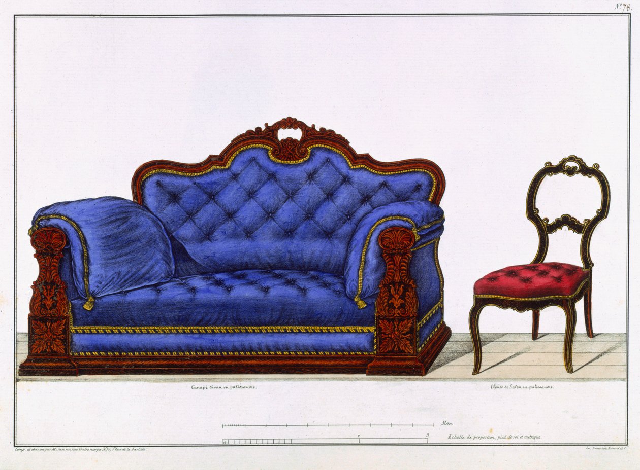 Canapé et chaise français de Modeles de Meubles et de decorations interieures pour les meubles, Paris, Santi, M, 1828 - M. Santi