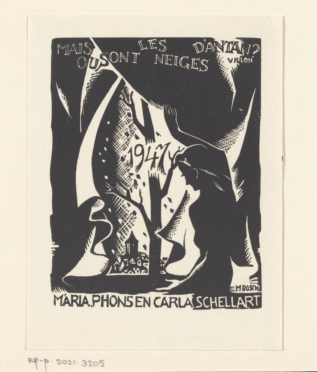 Vœux de Nouvel An pour 1947 de Carla, Mária et Phons Schellart - M. Bosch