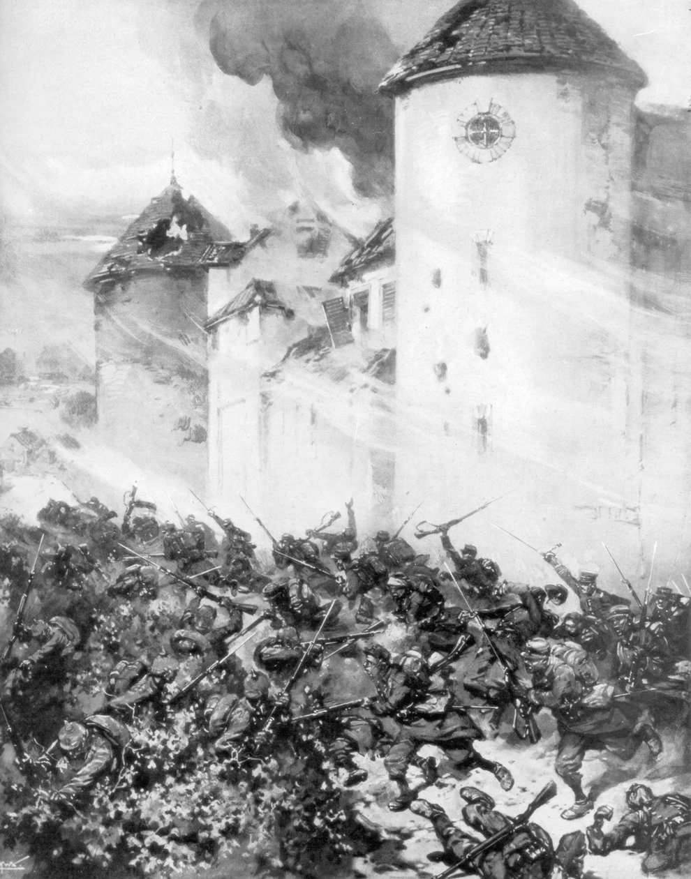 Bataille entre Français et Allemands sous les murs du Château de Mondement, France, 1914 - M. H. W. Koekkok
