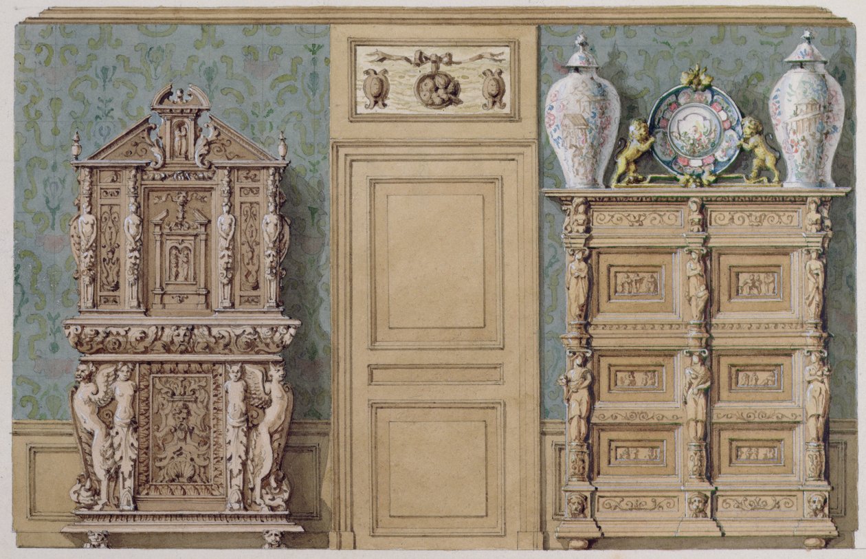 Mobilier dans la salle à manger de la rue Fortunee, maison achetée par Balzac en 1847 - M. Santi