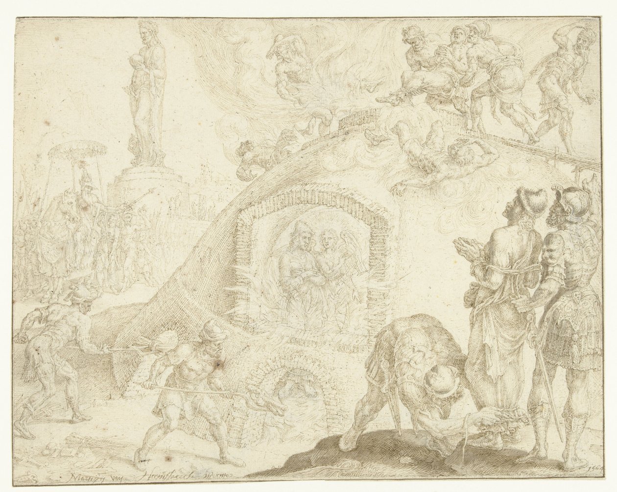 Trois jeunes hommes jetés dans une fournaise ardente (Histoire des trois jeunes hommes) - Maarten van Heemskerck