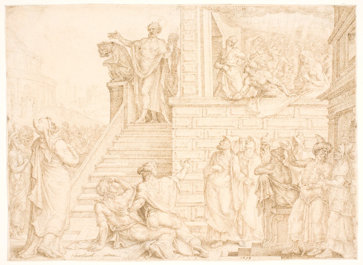 Pierre prêchant à Jérusalem - Maarten van Heemskerck
