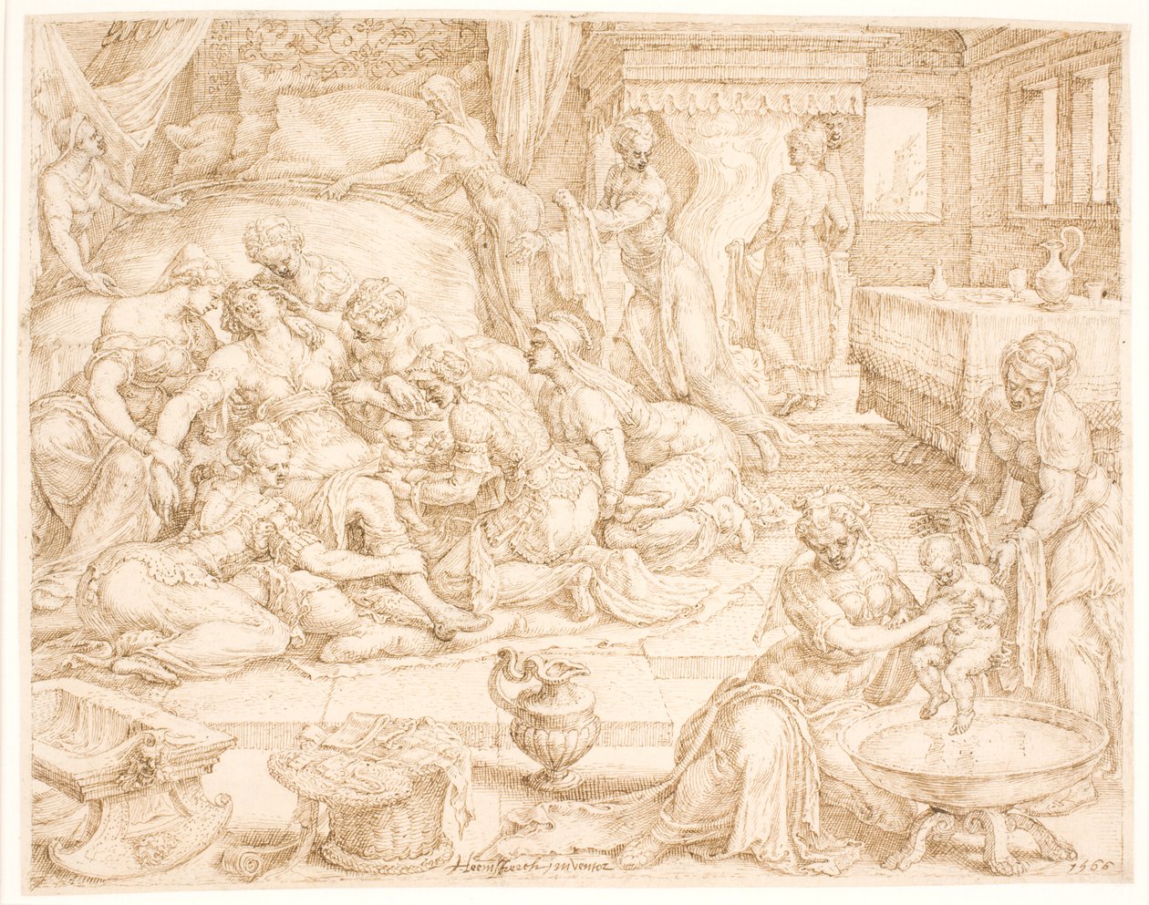 Tamar donnant naissance à Pharez et Zarah - Maarten van Heemskerck