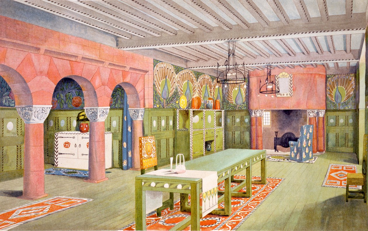Salle à manger, gravure réalisée par Emil Hochdanz, vers 1901 - Mackay Hugh Baillie Scott