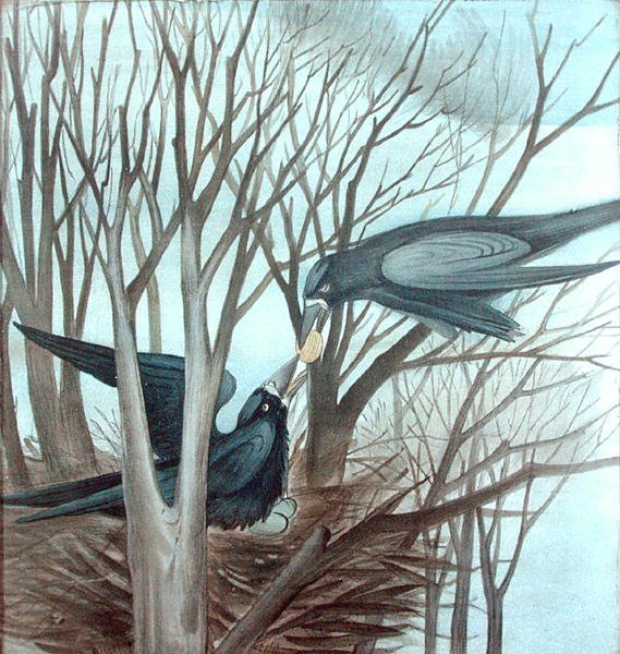 Deux corbeaux se nourrissant dans un arbre - Madeline Wyndham