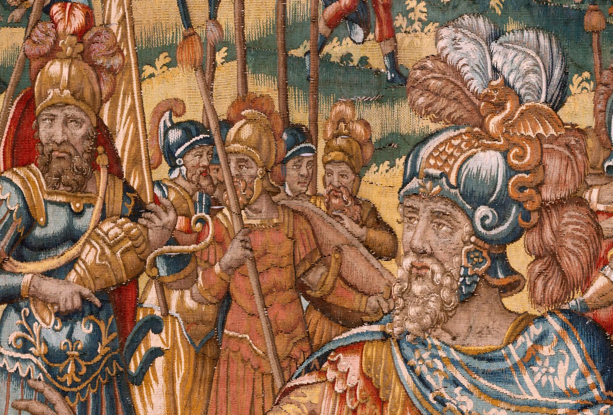 Musée Diocésain. Tapisserie Flamande. Bruxelles. Atelier François Geubels. Série Histoire de Gédéon. Les Israélites remettent leur part du butin à Gédéon. Soie et laine. Legs de l