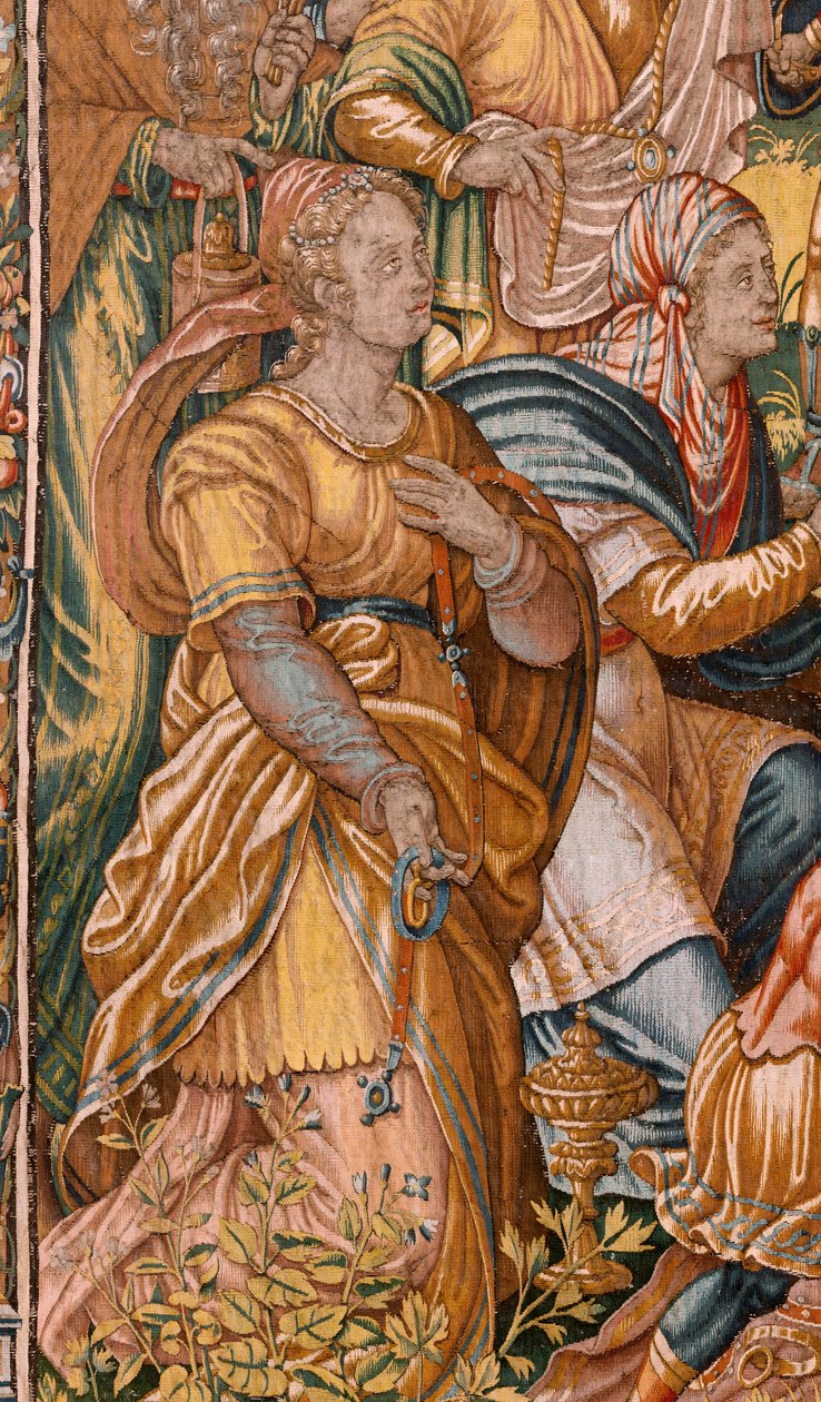 Musée Diocésain. Tapisserie Flamande. Bruxelles. Atelier François Geubels. Série Histoire de Gédéon. Les Israélites remettent leur part du butin à Gédéon. Soie et laine. Legs de l