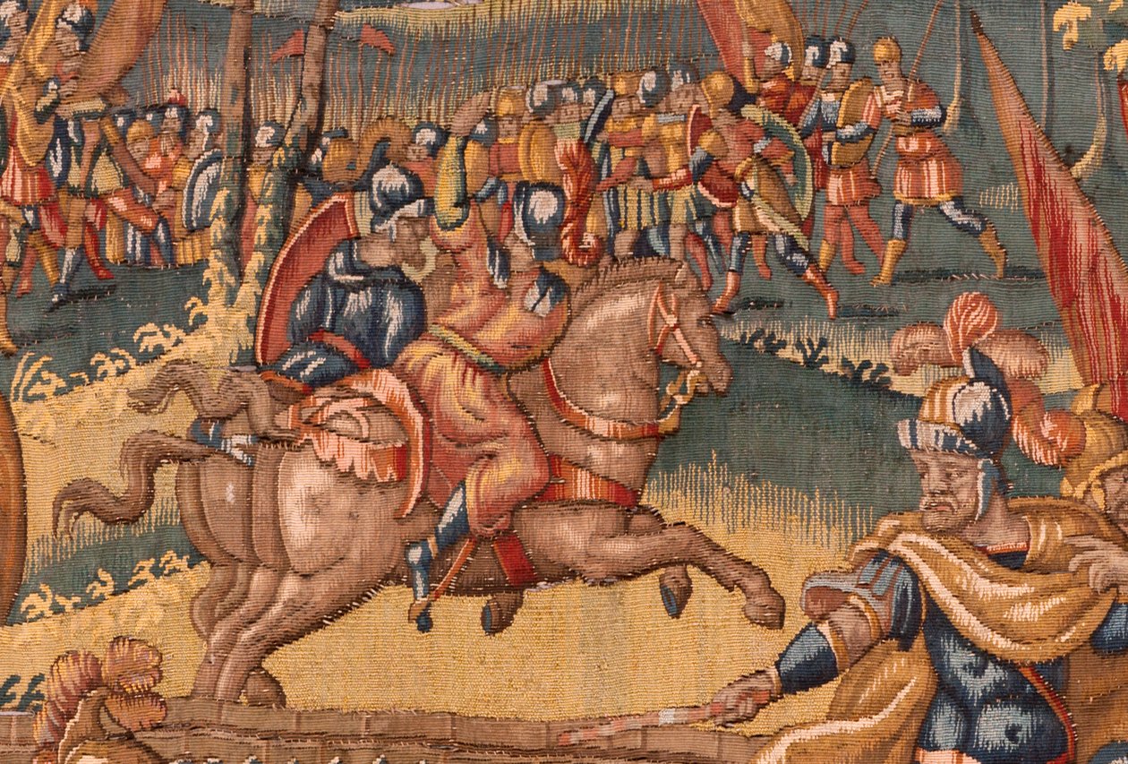 Musée diocésain (Museo Diocesano). Tapisserie flamande. Bruxelles. Atelier François Geubels. Série Histoire de Gédéon. Les guerriers sont choisis. Soie et laine. Legs de l