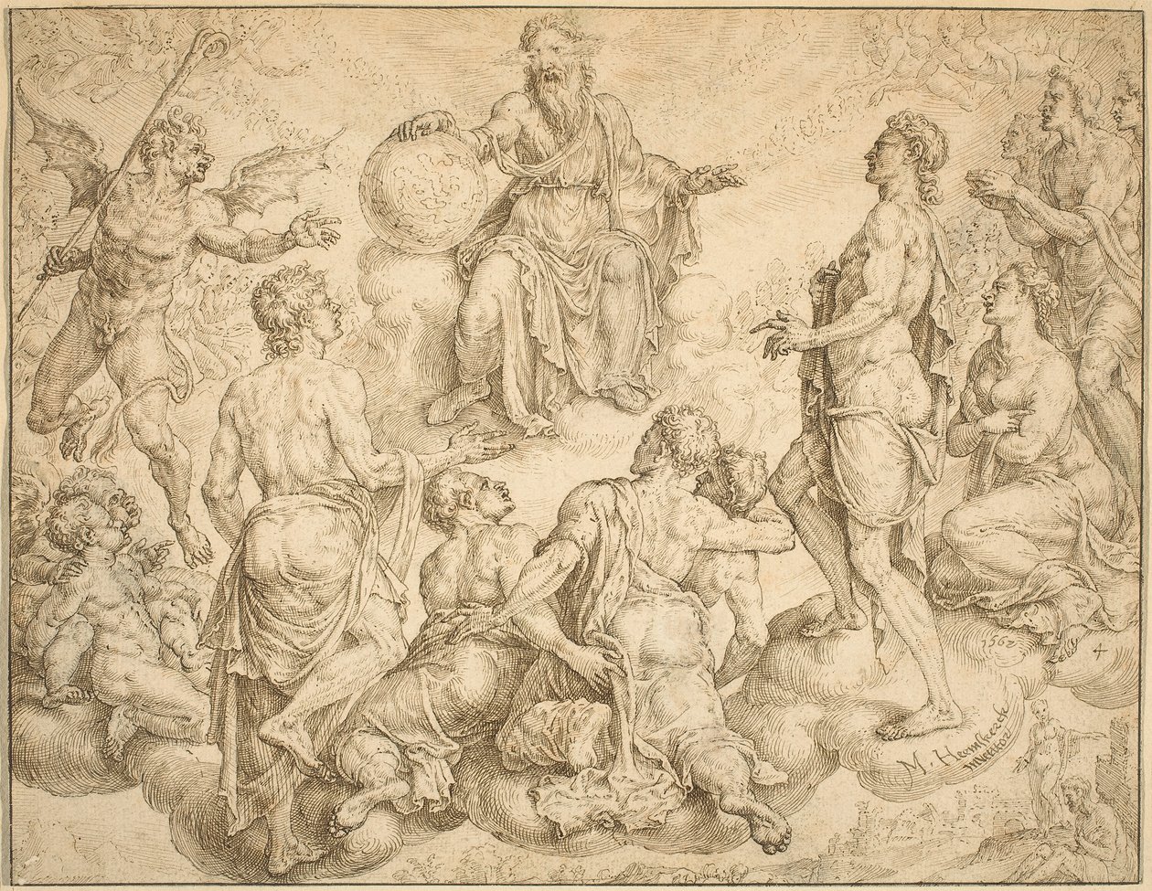 Satan défie Dieu de retirer sa protection de Job - Maerten van Heemskerck