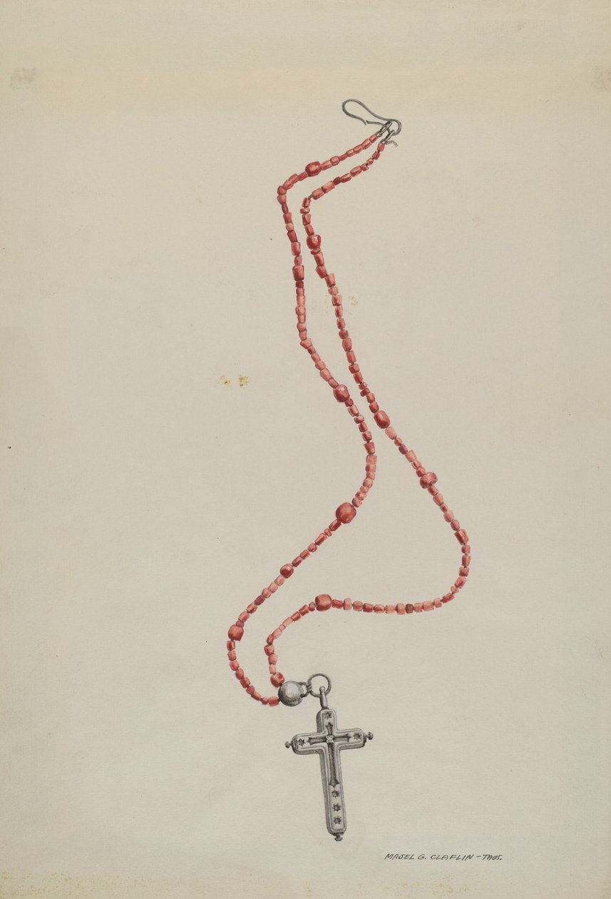 Perles de corail et crucifix, c. 1937 - Majel G. Claflin