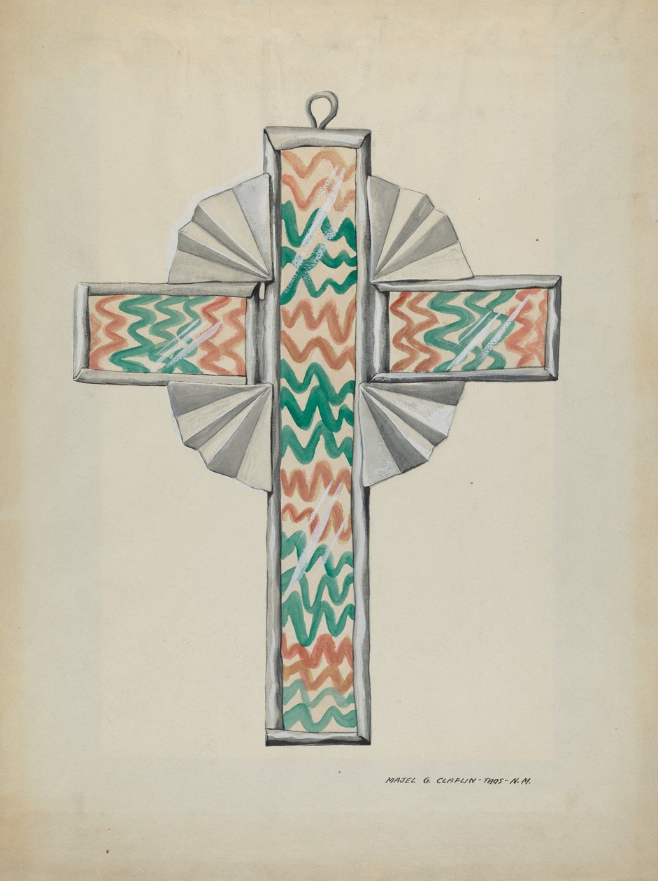 Croix en étain et verre peint, vers 1937 - Majel G. Claflin