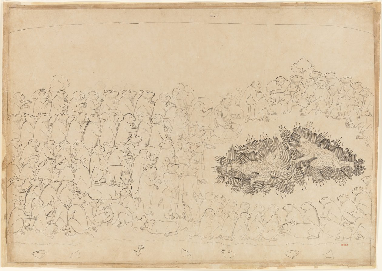 Rama et Lakshmana submergés par les flèches : Folio de la série du Siège de Lanka, vers 1725 - Manaku