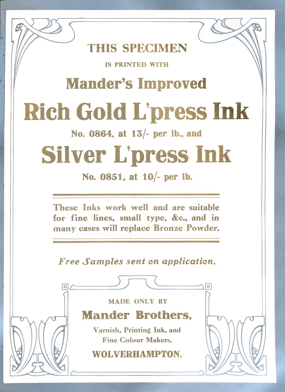 Publicité des frères Mander, 1919 - Mander Brothers