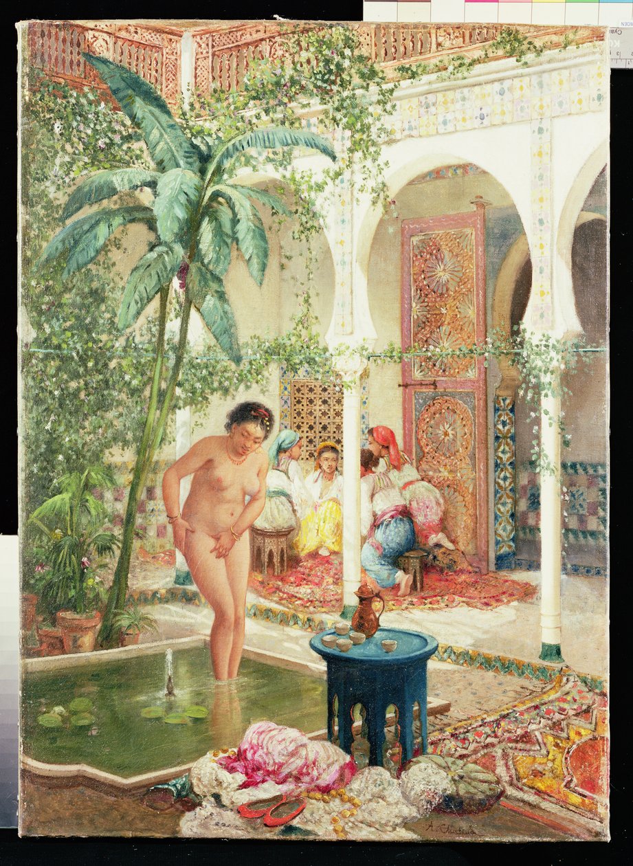 Femmes du harem au bord de la piscine - Marc Alfred Chataud