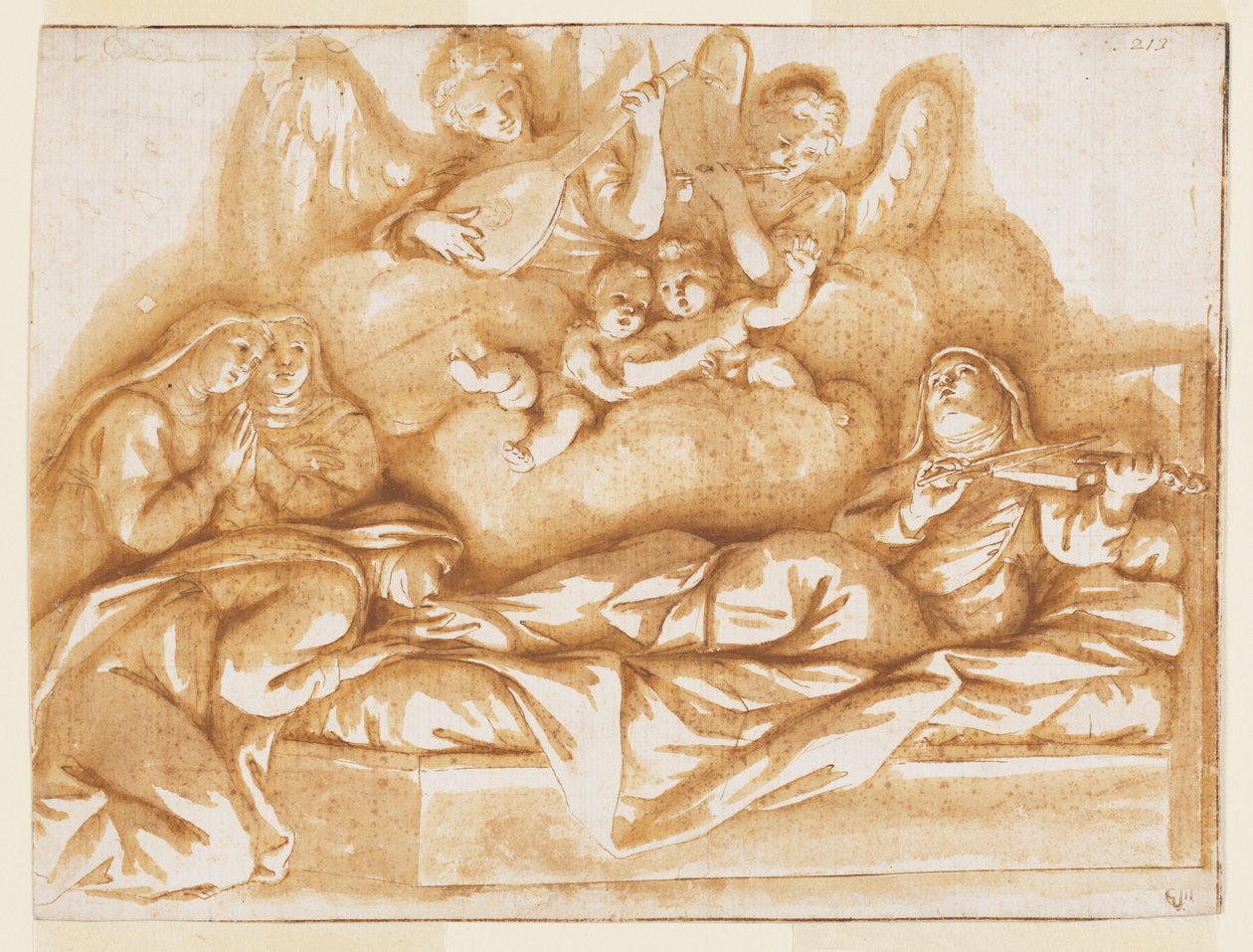 Conception pour une peinture murale monochrome, Église de Corpus Domini, Bologne, Italie, Mort de Sainte Caterina Vigri - Marc Antonio Franceschini
