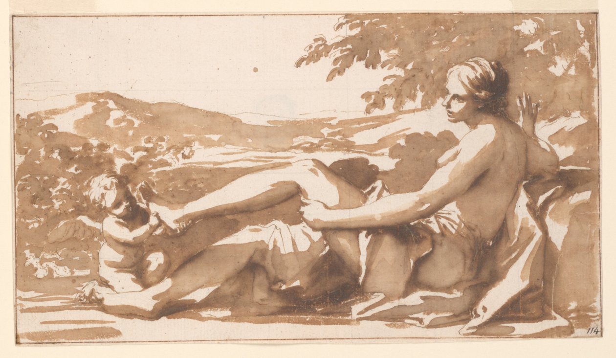 Étude pour une peinture de dessus de porte, Cupidon enlève une épine du pied de Vénus - Marc Antonio Franceschini