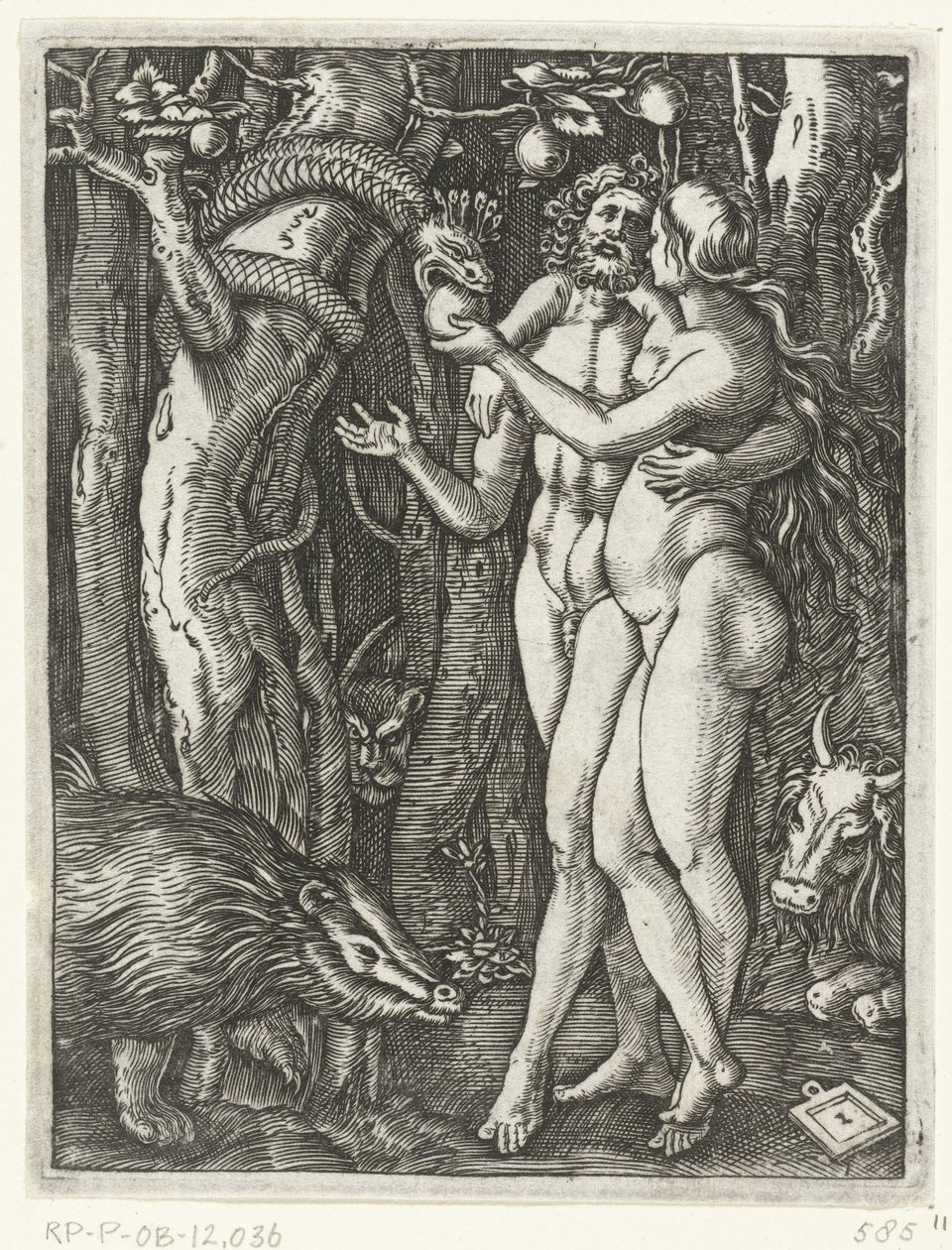 Adam et Ève lors de la chute dans le paradis - Marcantonio Raimondi